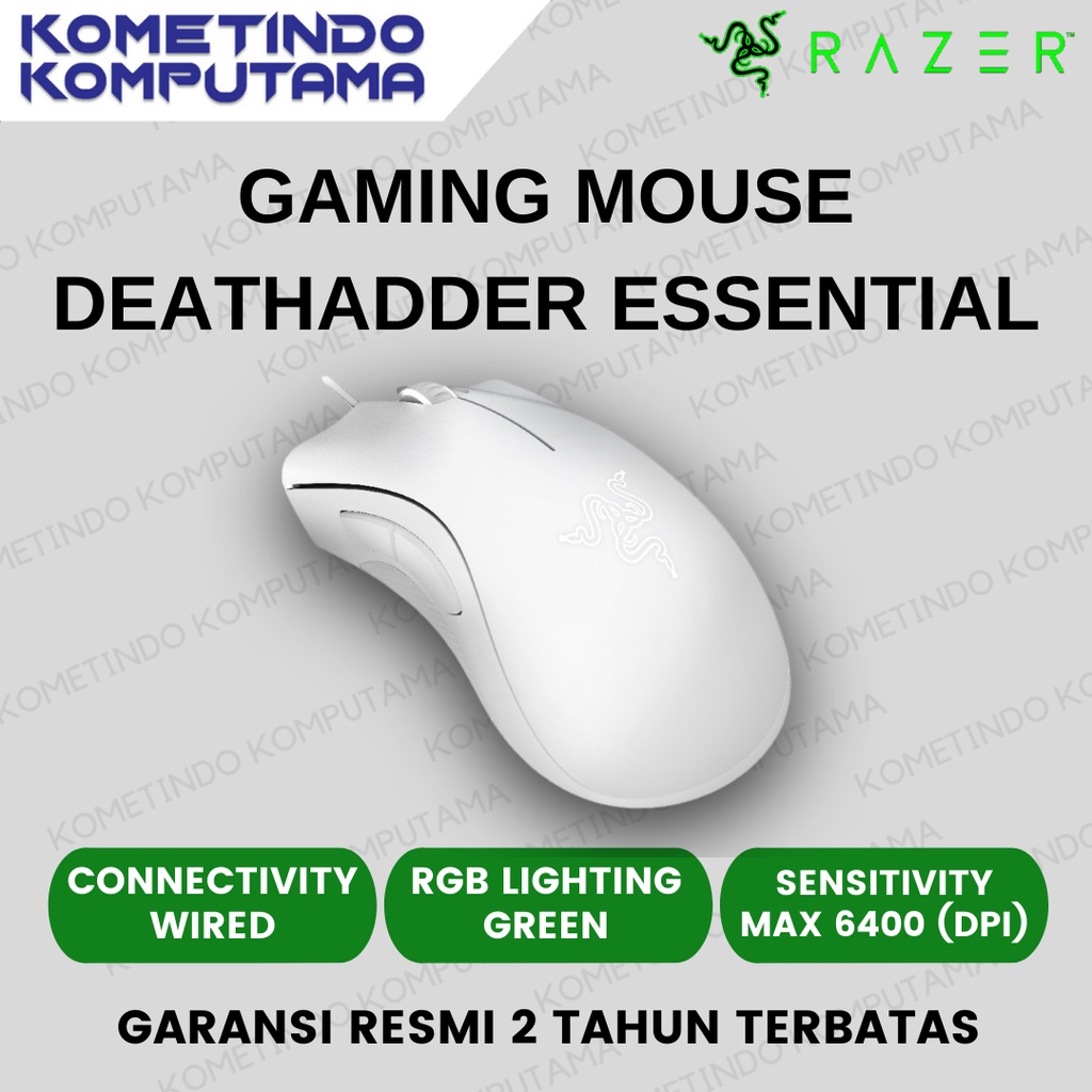 Razer DeathAdder Essential Gaming Mouse Wired White 100% Original Garansi Resmi