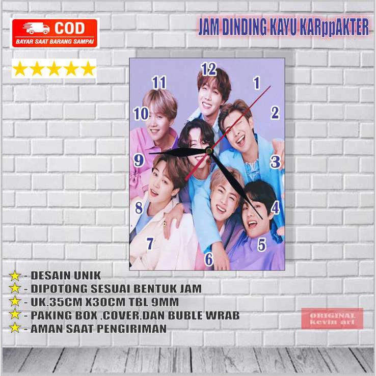 DEKORASI DINDING BT21 K-POP JAM DINDING KAYU KOLEKSI HADIAH SOUVENIR KADO UNIK MURAH BESAR AESTHETIC