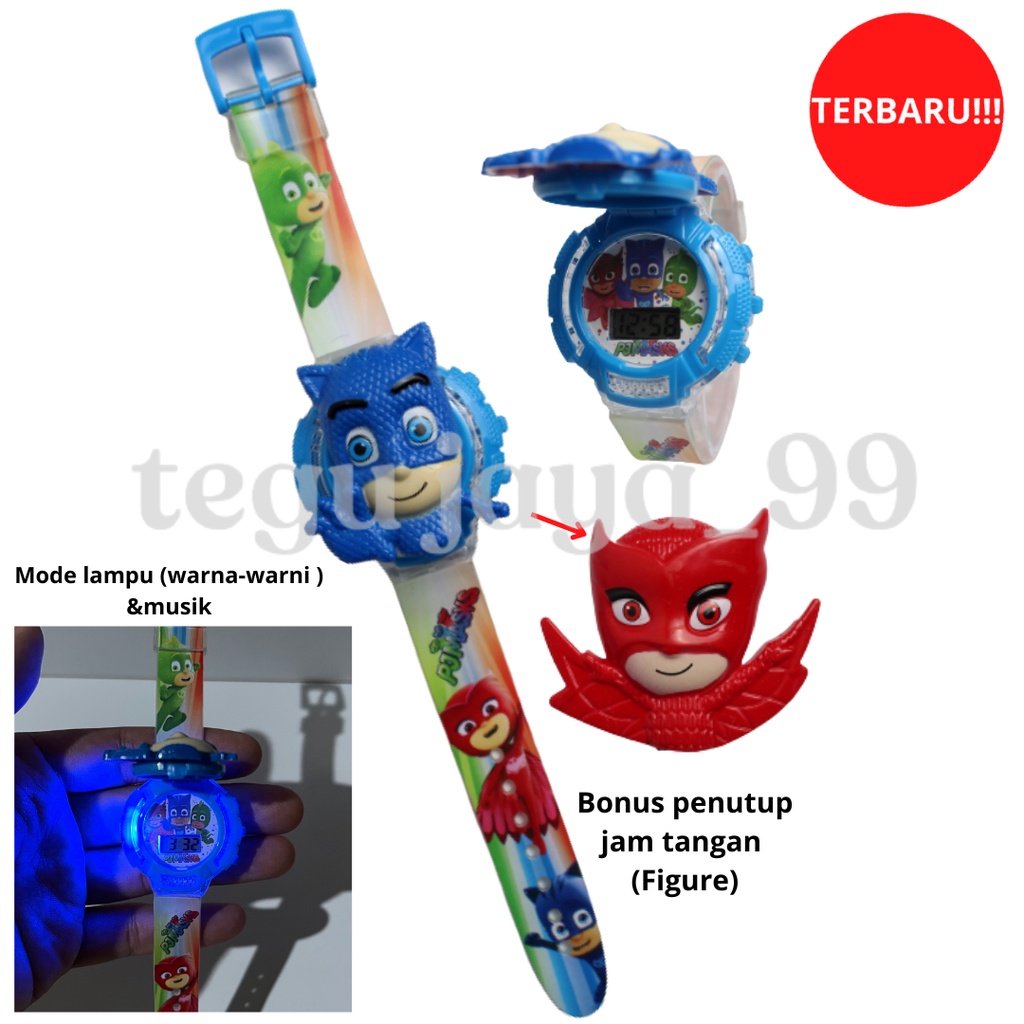 JAM TANGAN FASHION ANAK LAKI-LAKI LAMPU WARNA WARNI &amp; MUSIK 2 IN 1 KARAKTER SUPER HERO TE1043