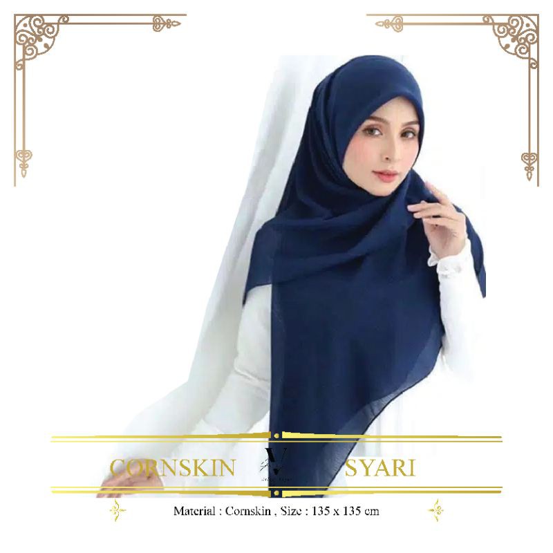 (130x130cm) Azara Cornskin Syari Segi Empat Polos Hijab Jumbo Part 1