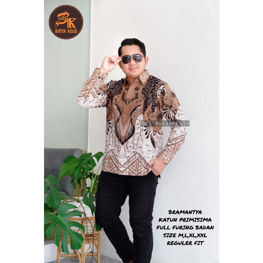 Batik pria lengan panjang COKLAT MOCCA CREAM modern ORIGINAL BAJU PREMIUM KEKINIAN SOLO MURAH TERBARU &quot;KULO&quot;