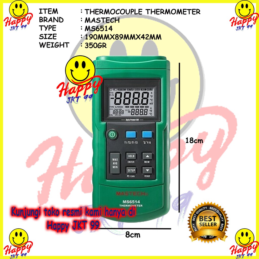 [ HAPPY JKT 99 ] MASTECH MS-6514 MS6514 MS 6514 THERMOCOUPLE DUAL CHANNEL THERMOMETER