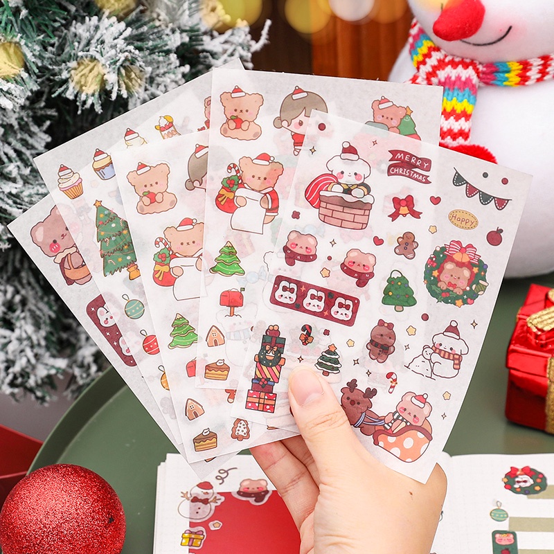 4 Lembar Stiker Desain Kartun Merry Christmas Lucu Untuk Dekorasi