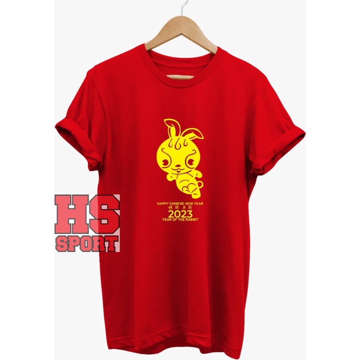 KAOS IMLEK TAHUN KELINCI EMAS KEPALA BESAR - TSHIRT SINCIA EMAS CHIBI - Merah, 2,4,6,10