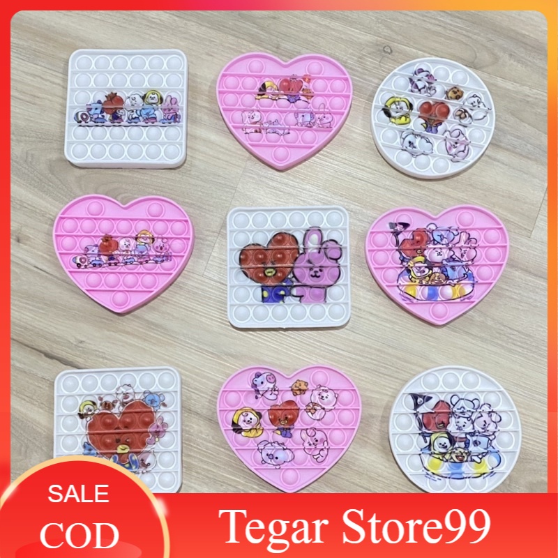 Mainan Pop It Fidget DYE Karakter BTS BT21 Unicorn Hello Kitty