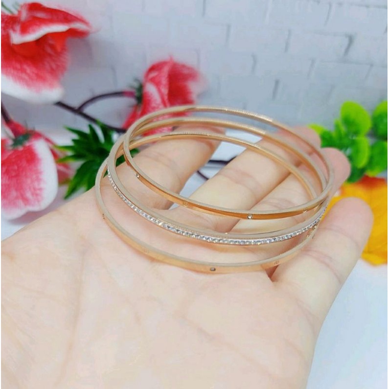 Gelang tangan titanium / gelang permata set 3 pcs