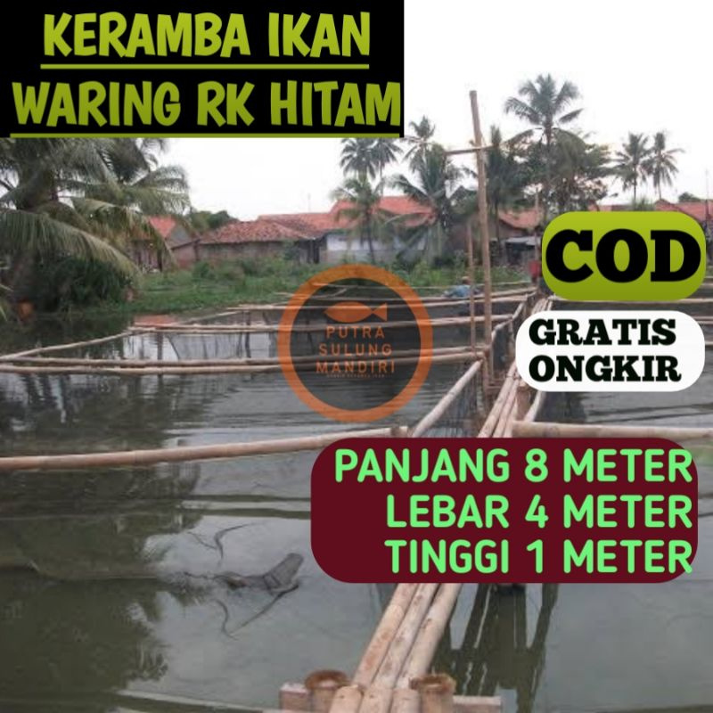 K841 Keramba jaring waring RK hitam 8x4x1 siap pakai plus tali  karamba penyimpanan pembesaran
