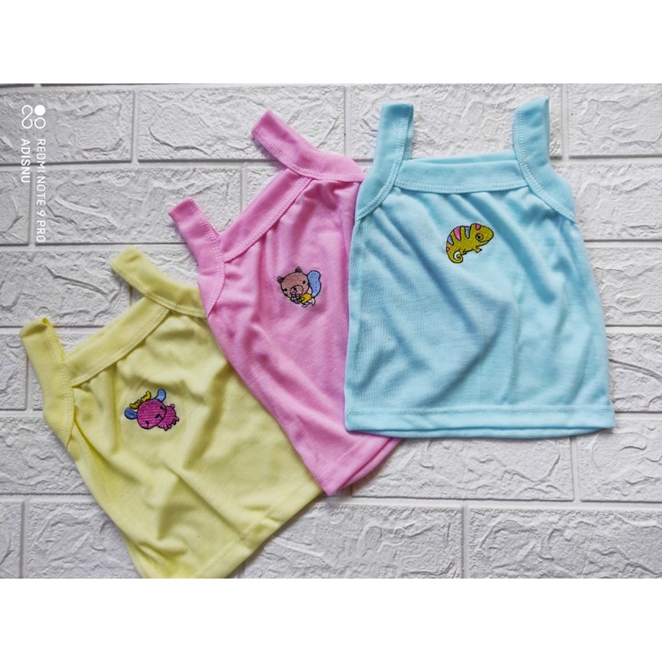 3 pcs Singlet Bayi Anak Perempuan 1-5 Tahun Tanktop Kutung Gondil Atau Kaos Dalam Warna Motif Bordir Dan Polos