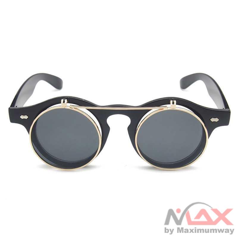 Kacamata hitam Bundar Vintage Double Frame Pria Wanita Kaca mata Steampunk Fashion Anti Radiasi UV Korea Jepang Fashion Style Vintage Steampunk Goggles Clip on Sunglasses Retro Flip Up Eyeglasses Gothic Eyewear UV400 Punk Glasses