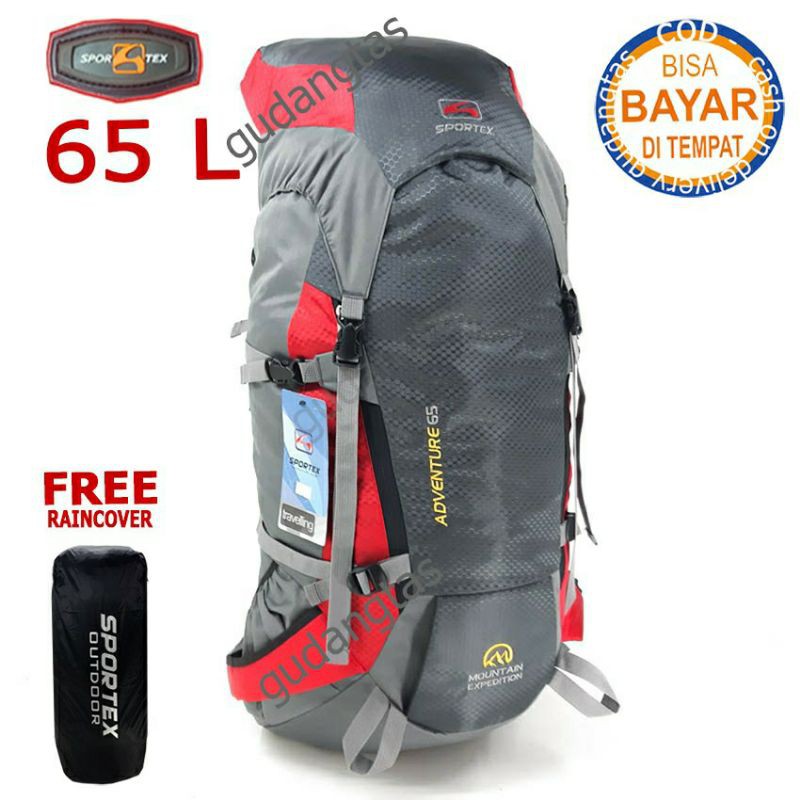 TAS GUNUNG SPORTEX TAS CERRIR TAS HIKING 65L HITAM ABU 0207