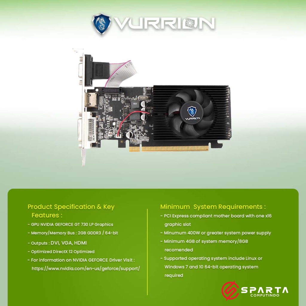 VGA Nvidia Geforce GT 730 2GB GDDR3 Vurrion New Garansi Resmi