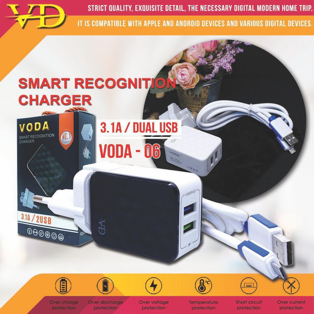 TRAVEL CHARGER VODA SMART CHARGING 3.1A AUTO ID SUPER FAST + 2USB MICRO/V8