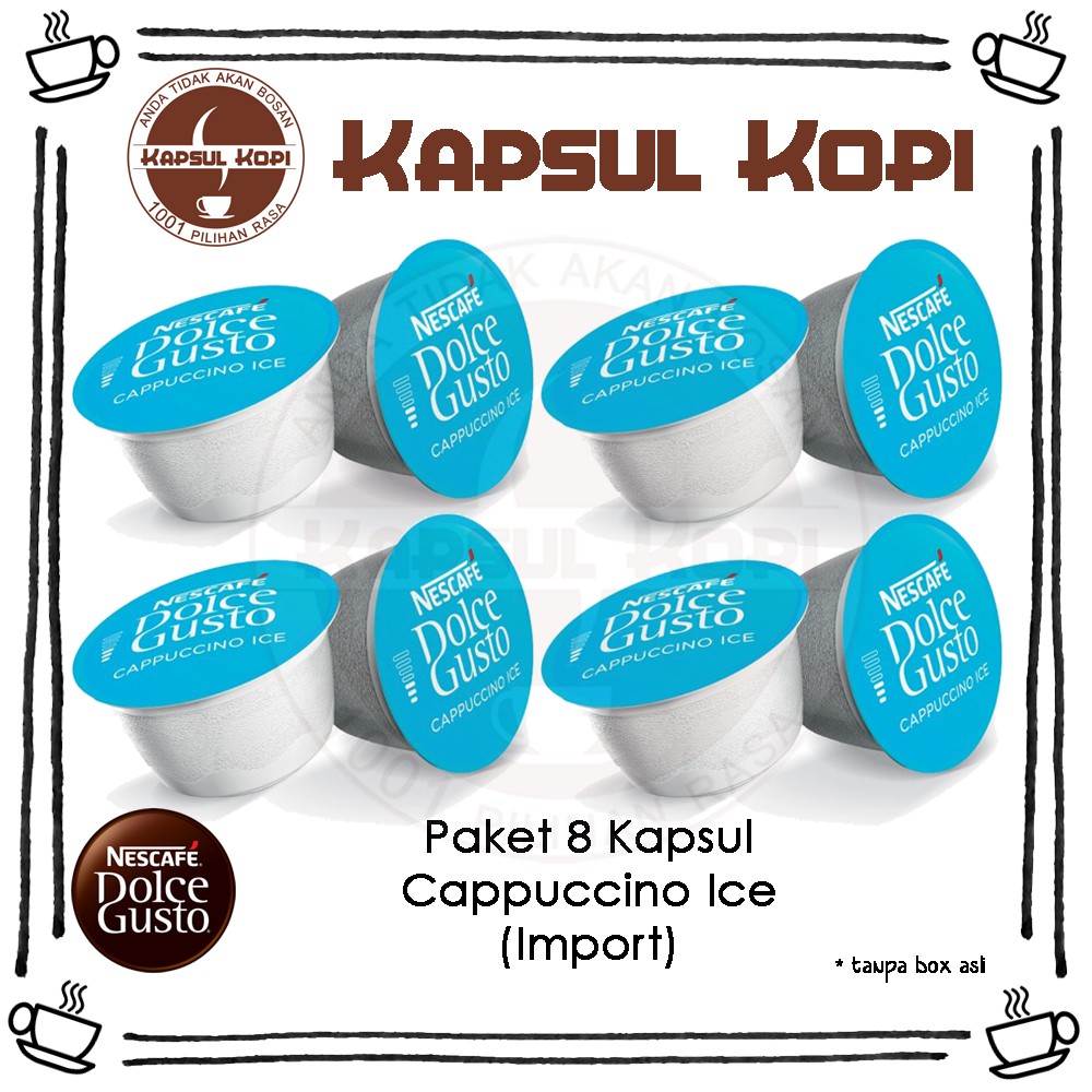 

Paket isi 8 Kapsul Kopi Cappuccino Ice Ecer Nescafe Dolce Gusto Impor