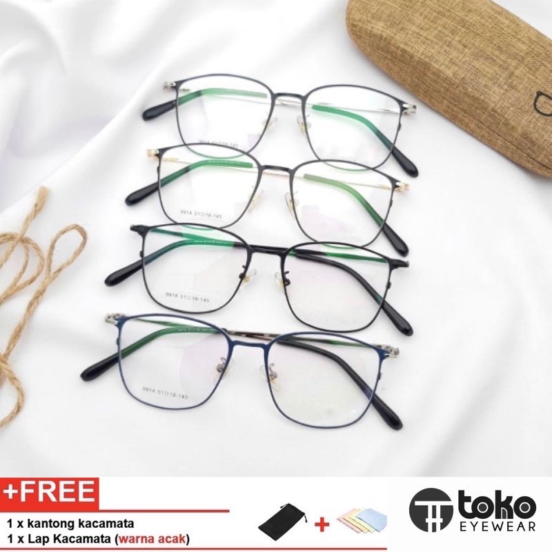 FRAME KACAMATA 9914 + LENSA MINUS ANTIRADIASI  FRAME BESI PRIA WANITA