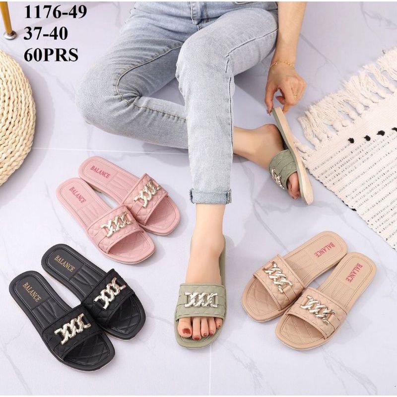 SANDAL SELOP WANITA DEWASA BALANCE 1176-49 SENDAL KARET KOMBINASI EMAS RESELLER WELCOME