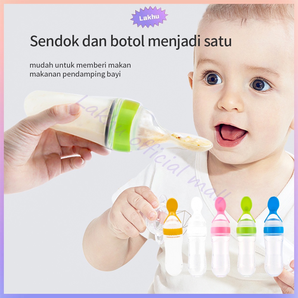 Lakhu 90ML botol sendok makan bayi silicon botol sendok mpasi spoon feeder