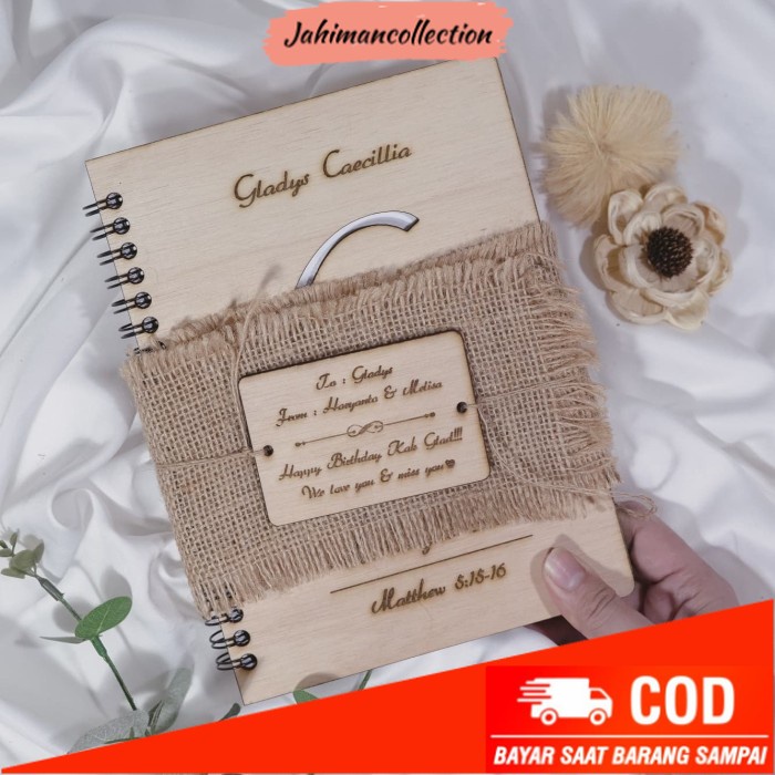 

✨ BISA COD ✨ Buku / Notebook Kayu Custom + Free Kartu Ucapan