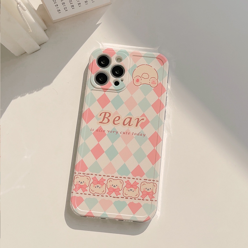 Case Pelindung Motif Rhombus Kotak-Kotak Pink Untuk Iphone 13 12 Mini 11 Pro Max X Xs Xr 8 7 Plus Se 2020