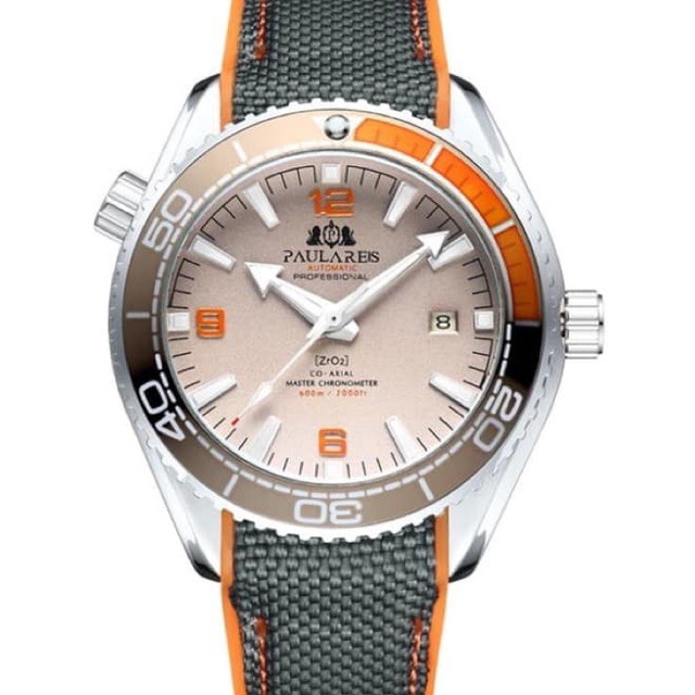 Jam Tangan Pria Homage Seamaster Paulareis Automatic Silver Orange