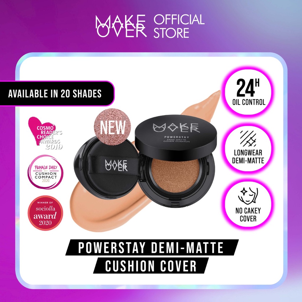 [NEW SHADES] MAKE OVER Powerstay Demi-Matte Cover Cushion 15 g - Cushion for Normal to Oily Skin