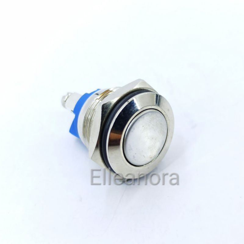 Saklar Switch Push On Bulat Stainless 2Pin 16mm Rata