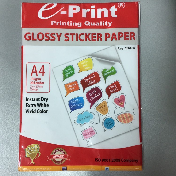 

Kertas Sticker 135gsm e-Print Sticker Glossy Paper 135 gsm