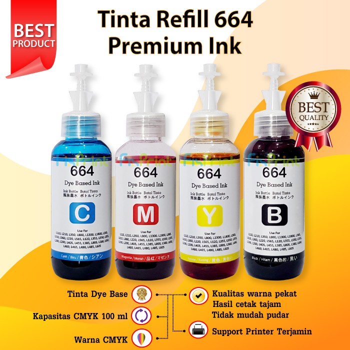 Tinta Premium Ink Black 80ml Refill Printer Epson L110 L120 L210 L220 L300 L310 L350 L355 L360 L365