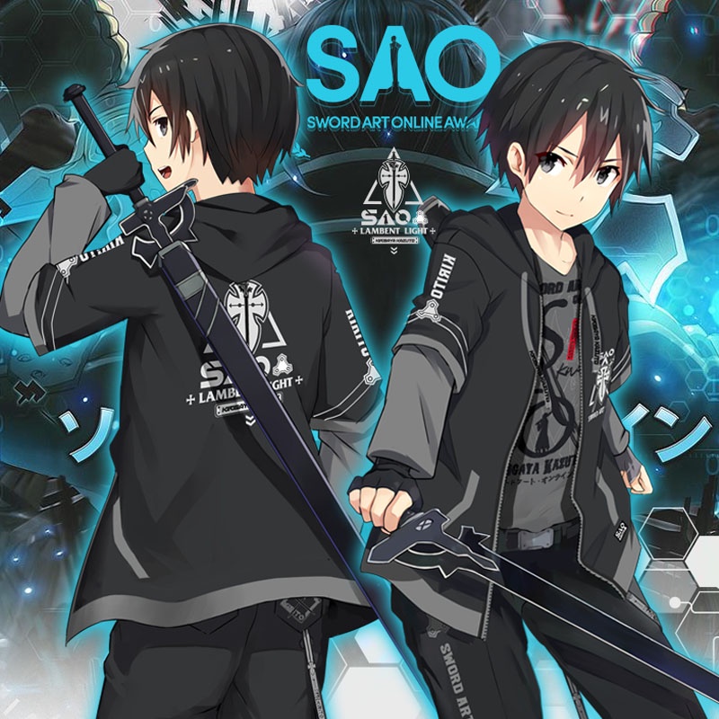 Fantasia de cosplay de kirito da espada, anime sword art online, kirito, kirisaya, kazuto, camiseta