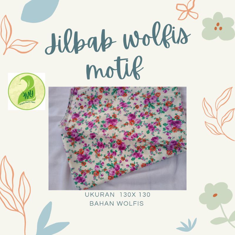 Jilbab wolfis motif bunga ungu ukuran 130 x130