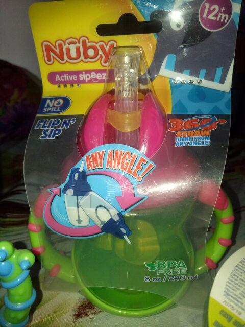 Bosu171 Botol Sedotan Nuby Grip Flip N Sip Twin Handlecup 240ml Straw 10254 Weight Straw