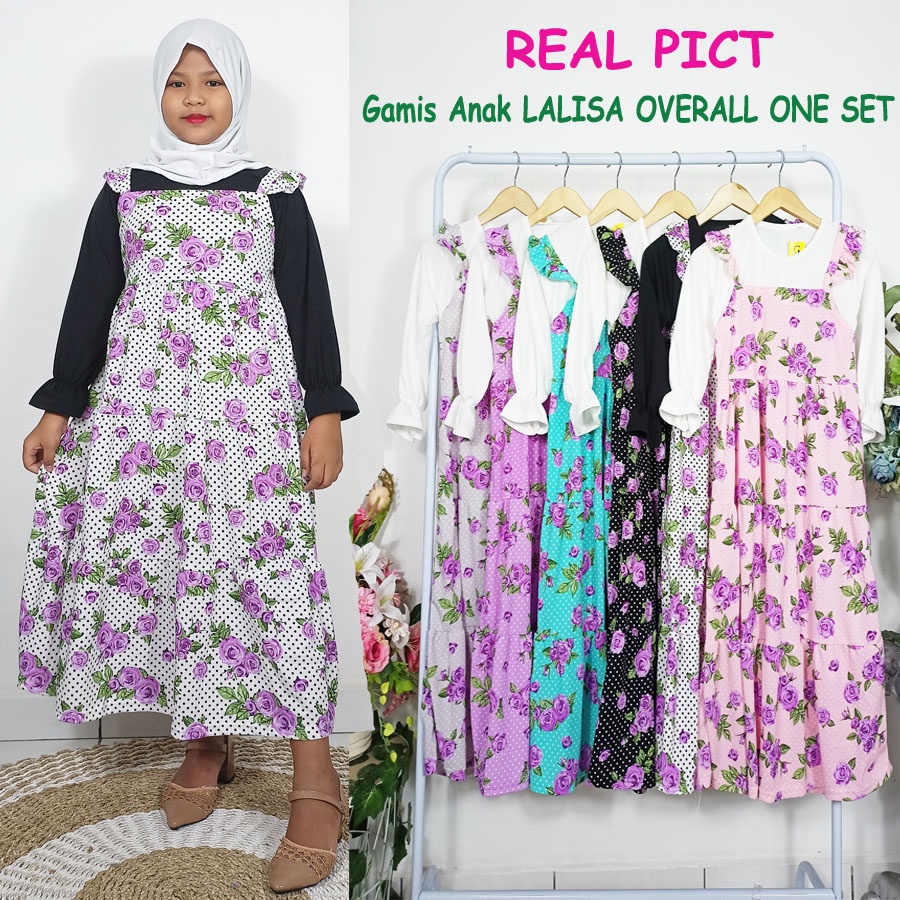 CARLINA DRESS ANAK LALISA OVERALL ONE  SET BUNGA USIA 6-12Tahun