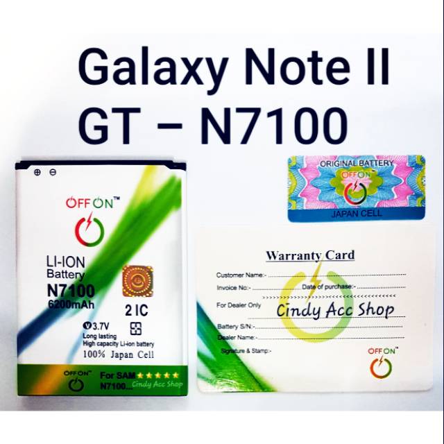 Baterai Doublepower Samsung Galaxy Note 2 N7100 Battery Batre Bat Merk OFFON