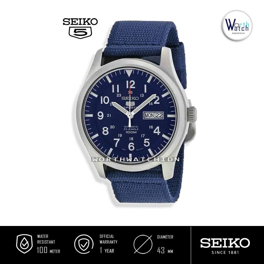 Jam Tangan Pria Otomatis Seiko 5 Sports Automatic Navy Nylon Strap Original SNZG-11-K1