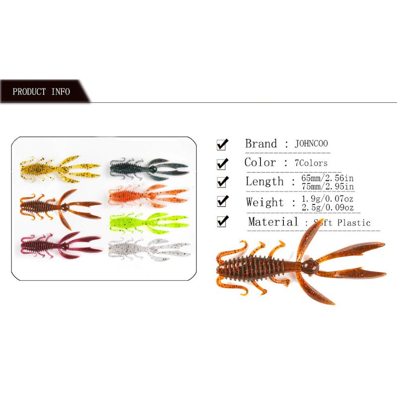 JOHNCOO Umpan Pancing Udang Kecil Shrimp Soft Bait Lure 65 mm 10 PCS 