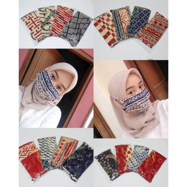  MASKER  KAIN  TALI HEADLOOP MOTIF BATIK  3  LAPIS  PREMIUM 