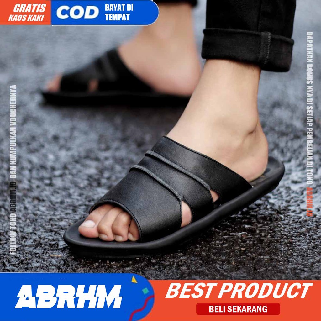 ABRHM x IMPLUSE Sandal Slide Pria Sandal Slop Pria Kulit Asli Ori Sendal Cowok / Cowo Keren Kekinian