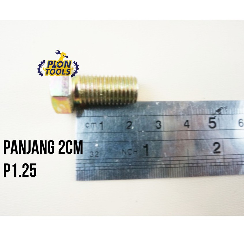 Baut Mur Besi M10x20 Kuning Kunci 14 P1.25 Panjang 2cm