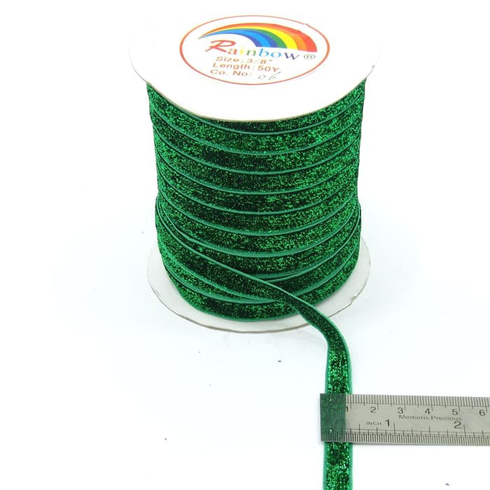 Pita Bludru Kerlip 3/8&quot; Hijau daun