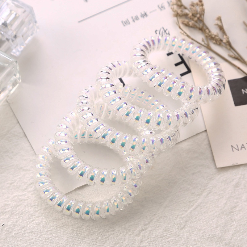 5pcs Glitter Elastic Spiral Telephone Wire Design Plastic Hair Ties Ponytail Holder Hair Styling Tool