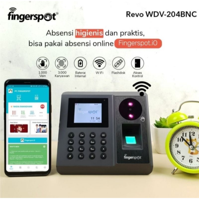 FIngerspot Revo WDV 204bnc mesin absensi wifi touchless telapak tangan ✋ support access door dan absensi online FINGERSPOT REVO WDV 204 BNC