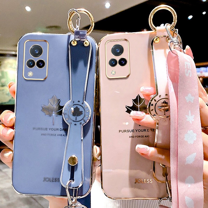 Case Motif Daun Maple Dengan lanyard Untuk Vivo V21 5G