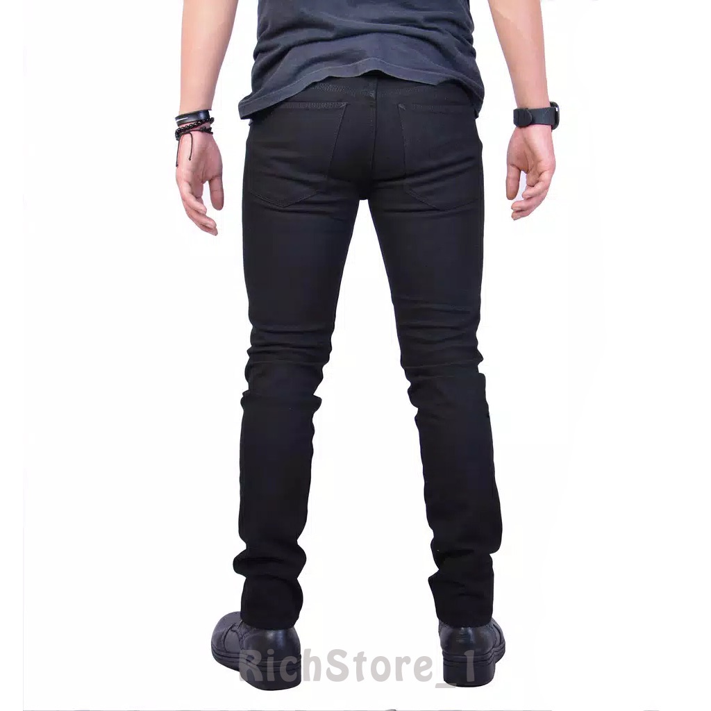 Celana  Panjang Pria HITAM PEKAT  jumbo bige size Black Premium Bige SIZE JUMBO Bahan Strech Melar celana jeans black panjang skinny semi slimfit