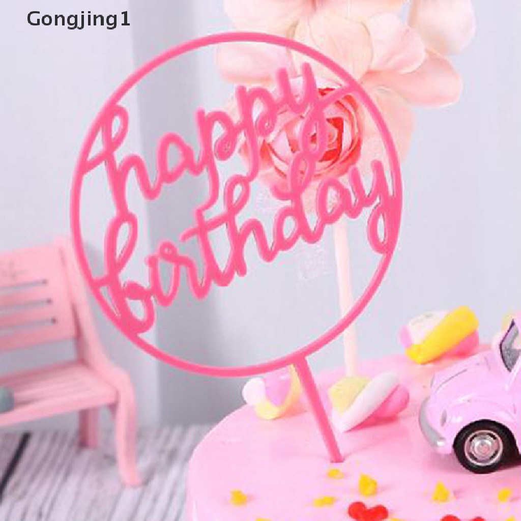 Gongjing1 10Pcs Topper Kue Ulang Tahun Tulisan Happy Birthday Bahan Akrilik