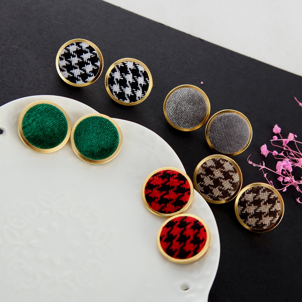 Jepang dan Korea bulat multi warna houndstooth corduroy beludru bulat Kotak-kotak anting-anting Kore