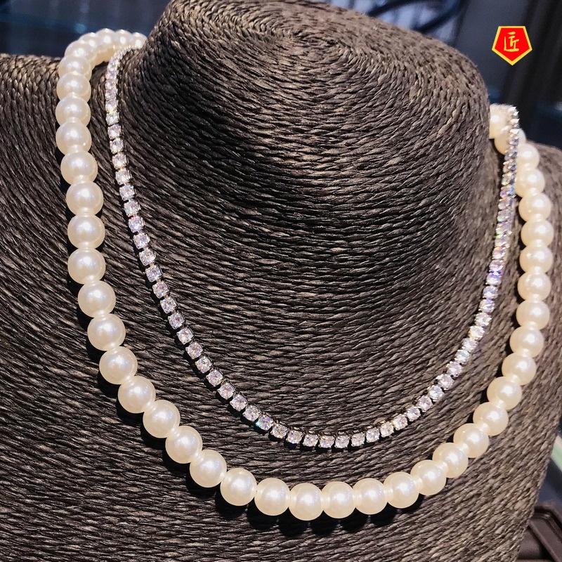 Pearl Necklace for Women Autumn and Winter New Full Diamond Light Luxury Necklace