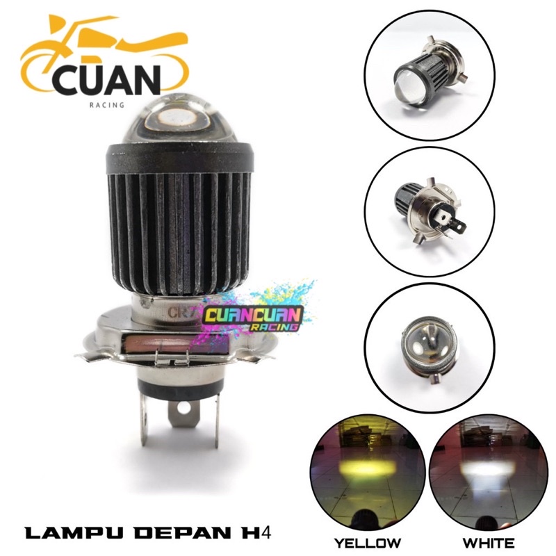 Lampu LED Motor Depan Projie Socket H4 Vixion M3A PRO Hi/Lo 2Warna Arus AC DC PNP Watt 18+18