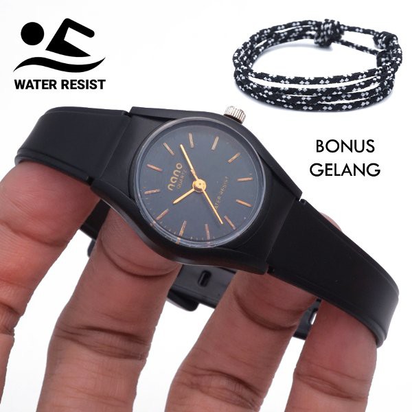 JAM TANGAN WANITA NANO 1035 ANTI AIR WATER RESIST PROOF BONUS GELANG DIAMETER KECIL UNTUK KADO