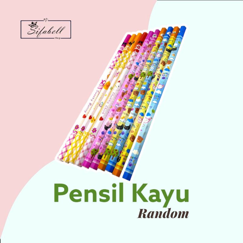 Pensil Kayu Motif Fancy Karakter Random Murah / Alat Tulis Kayu Murah