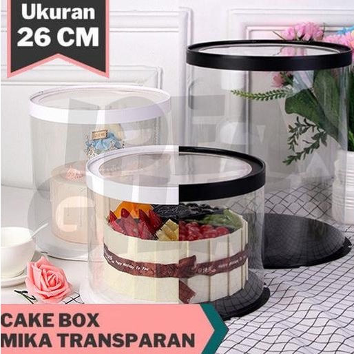 

[COD] Cake Box Tabung Bulat Transparan Bening Putih/Hitam/Pink/Biru D 26 cm [COD]