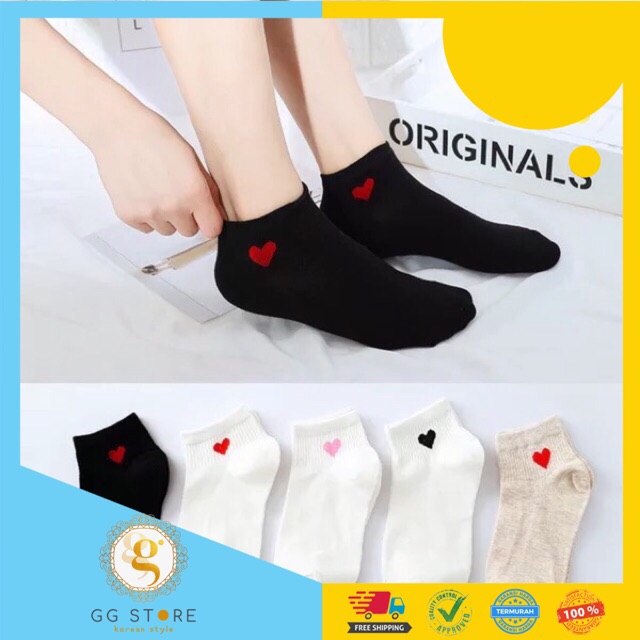 K002 KAOS  KAKI  KOREA  LOVE MERAH WANITA  READY STOCK 